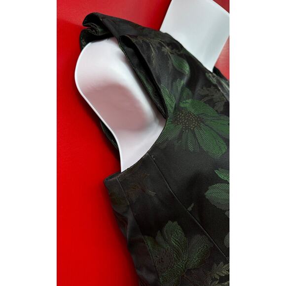 Alexander McQueen Brocade Black Green Cocktail Fit Flare Mini Dress Sz 38 US XS - Picture 6 of 16